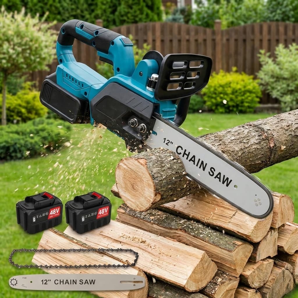 Motosega a Batteria 12 Pollici Brushless 1500W – Kit con 2 Batterie 48V e Barra di Ricambio - foto 2