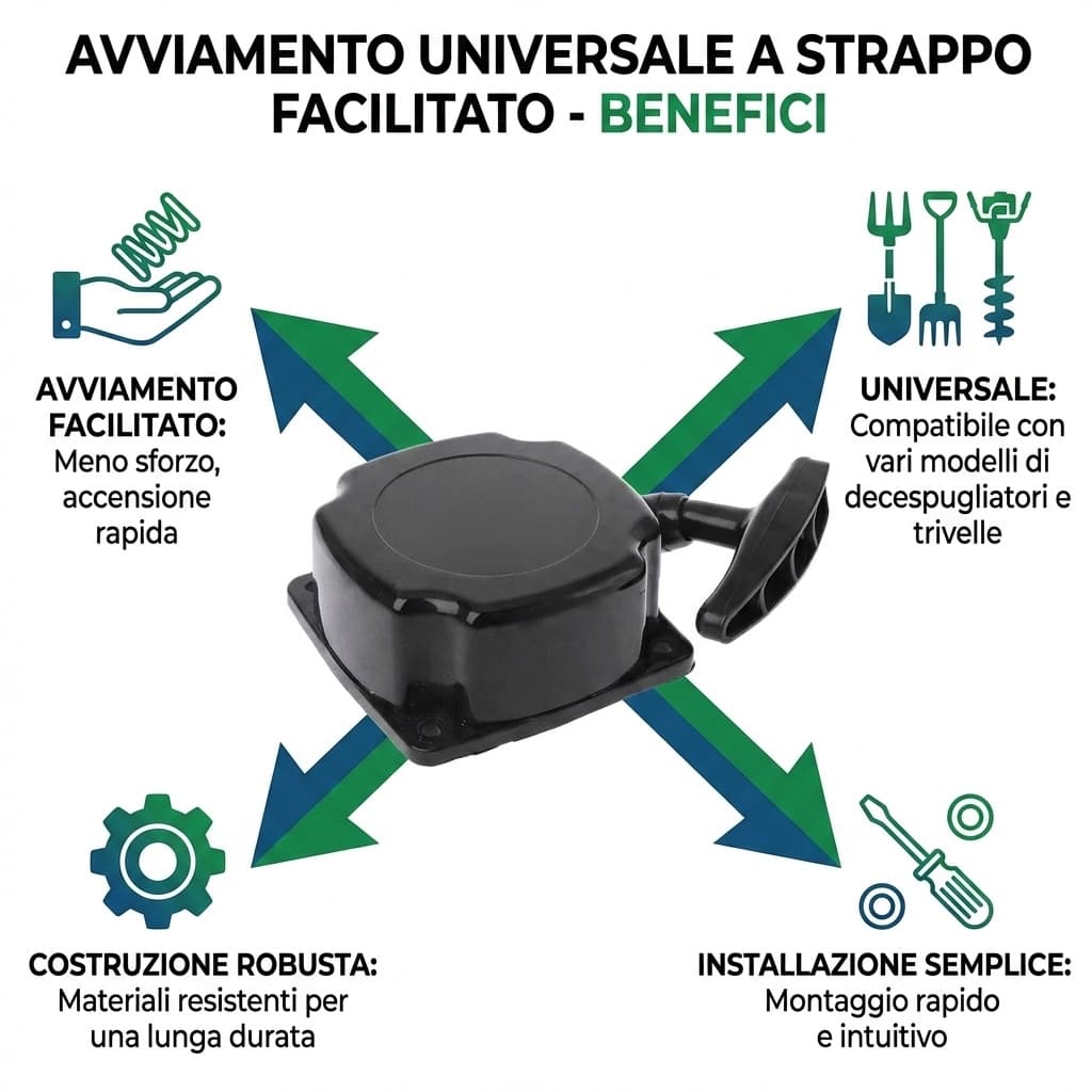 Benefici Avviamento universale a strappo facilitato per decespugliatori e trivelle
