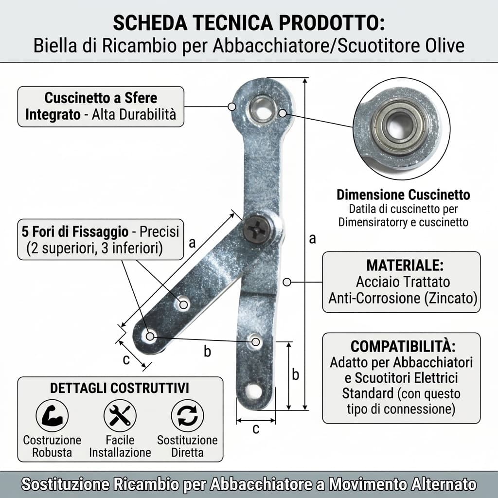 Specifiche Biella di ricambio per abbacchiatore scuotitore olive elettrico con cuscinetto