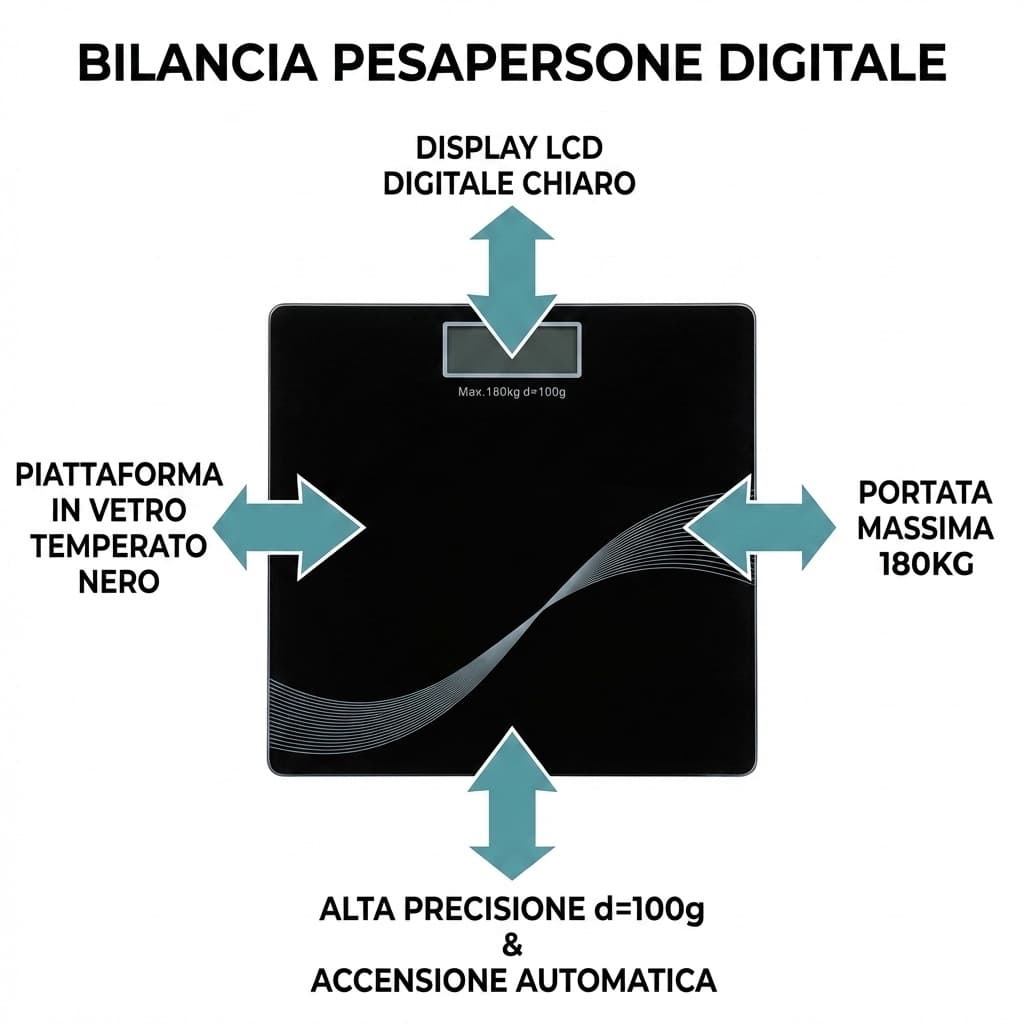 Benefici Bilancia Pesapersone elettronica digitale da bagno portata 180KG display
