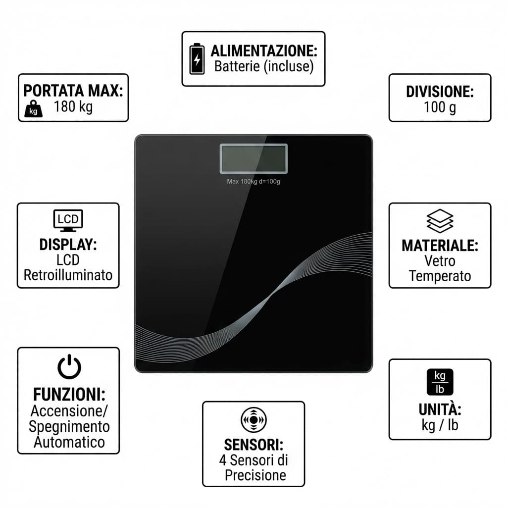 Specifiche Bilancia Pesapersone elettronica digitale da bagno portata 180KG display