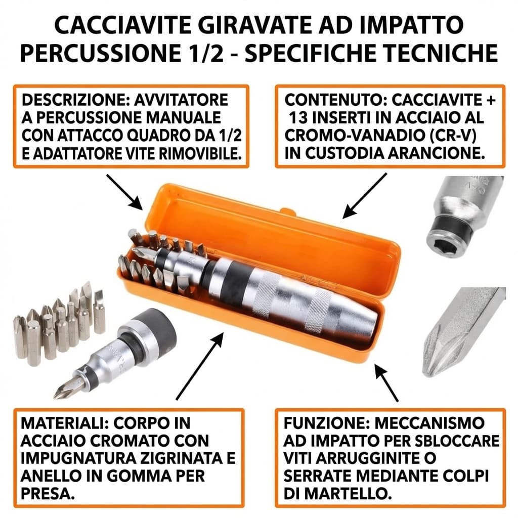 Specifiche Cacciavite Giravate ad Impatto Percussione 1/2
