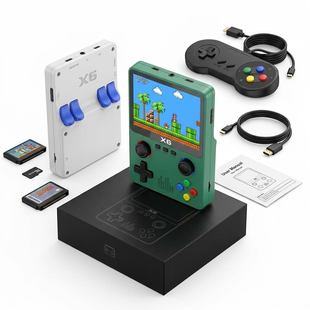 Console Portatile Retro X6 | 3.5” HD, 2000 Giochi Integrati, Batteria 2000 mAh, TV Out, 2 Giocatori