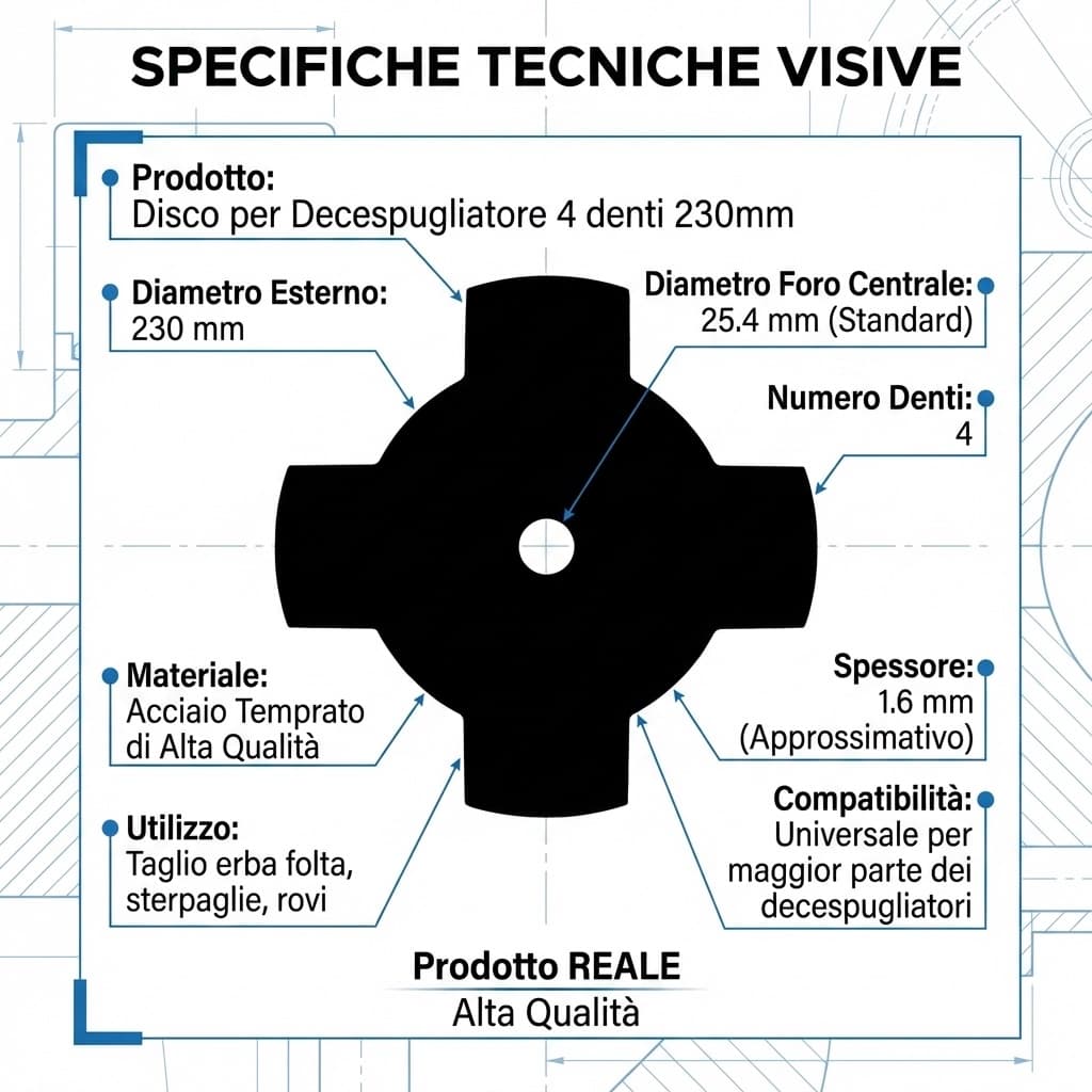 Specifiche Disco per Decespugliatore 4 denti 230mm
