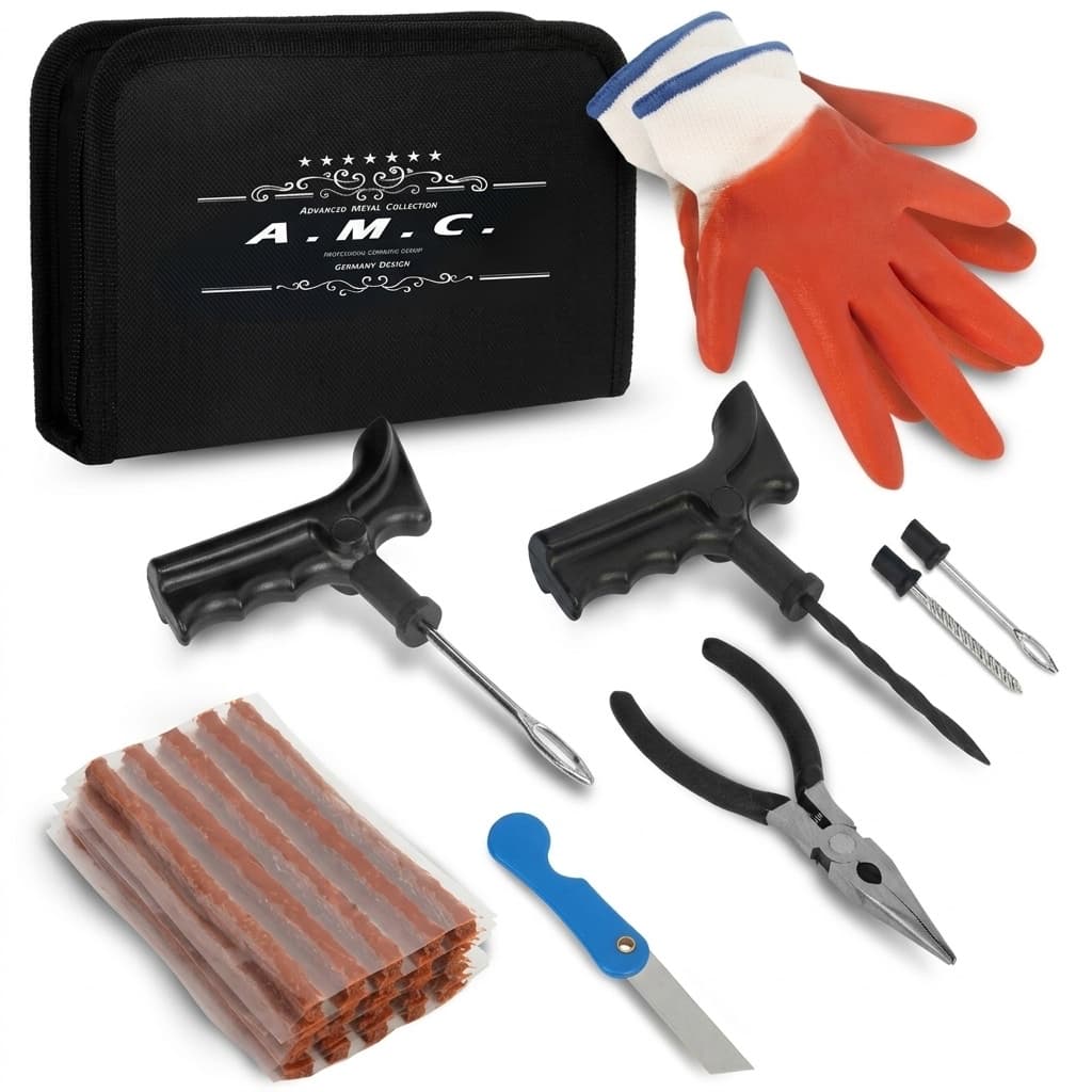 Kit Riparazione Pneumatici Auto 26pcs Kit Emergenza per Ripara Gomme Auto e Moto