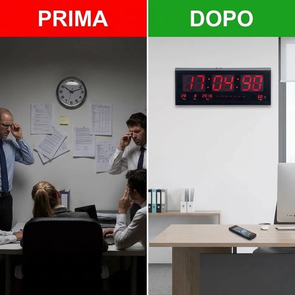 Prima e dopo Orologio Digitale da Parete LED 3615 | Display Gigante con Data, Temperatura e Luminosità Automatica