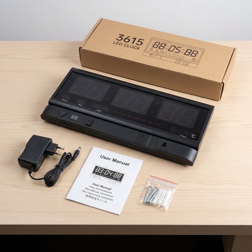 Contenuto confezione Orologio Digitale da Parete LED 3615 | Display Gigante con Data, Temperatura e Luminosità Automatica