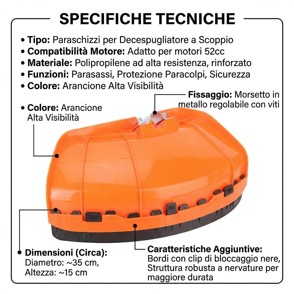 Specifiche Paraschizzi per Decespugliatore a Scoppio 52cc Parasassi Protezione Paracolpi