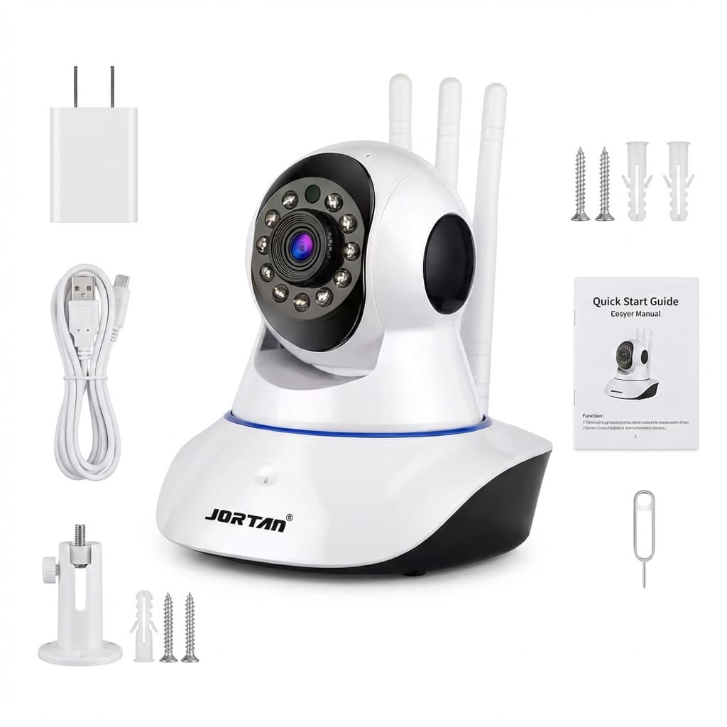 Telecamera WiFi 1080P JORTAN | Visione Notturna, Audio Bidirezionale e Rotazione Panoramica 355° – 3 Antenne WiFi - foto 1