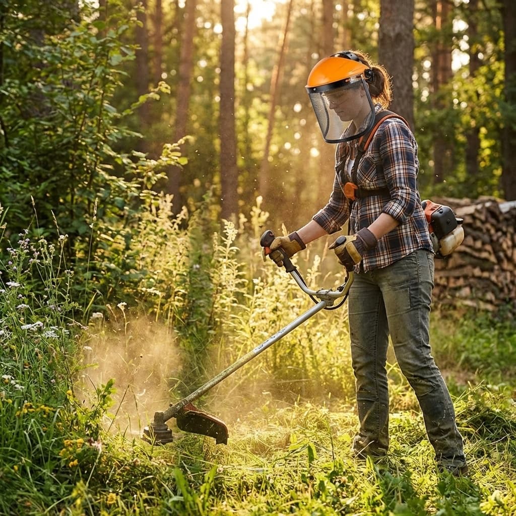 Visiera A Rete Regolabile Maschera Protettiva Per Decespugliatore in uso